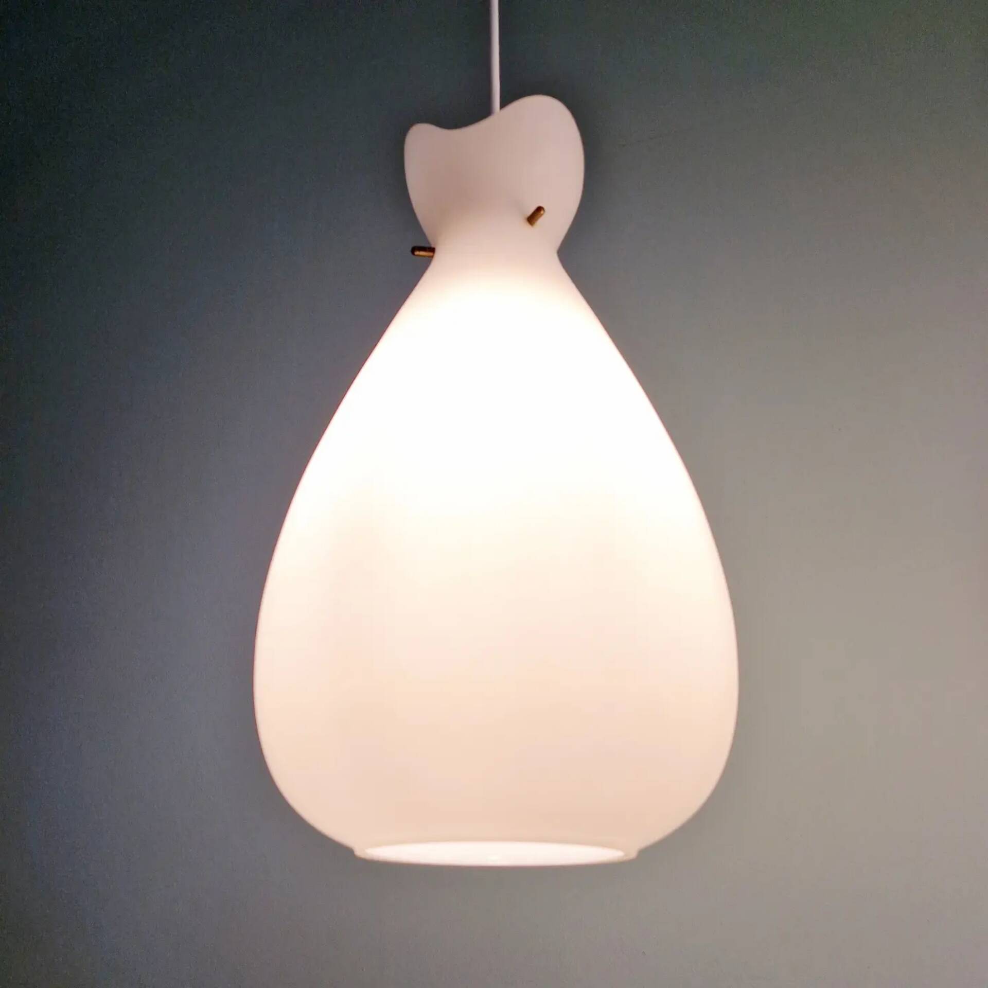 Scandinavian suspension in frosted white glass, 1960s