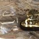 Old clock pendulum 400 days schatz gold metal + bell vintage glass