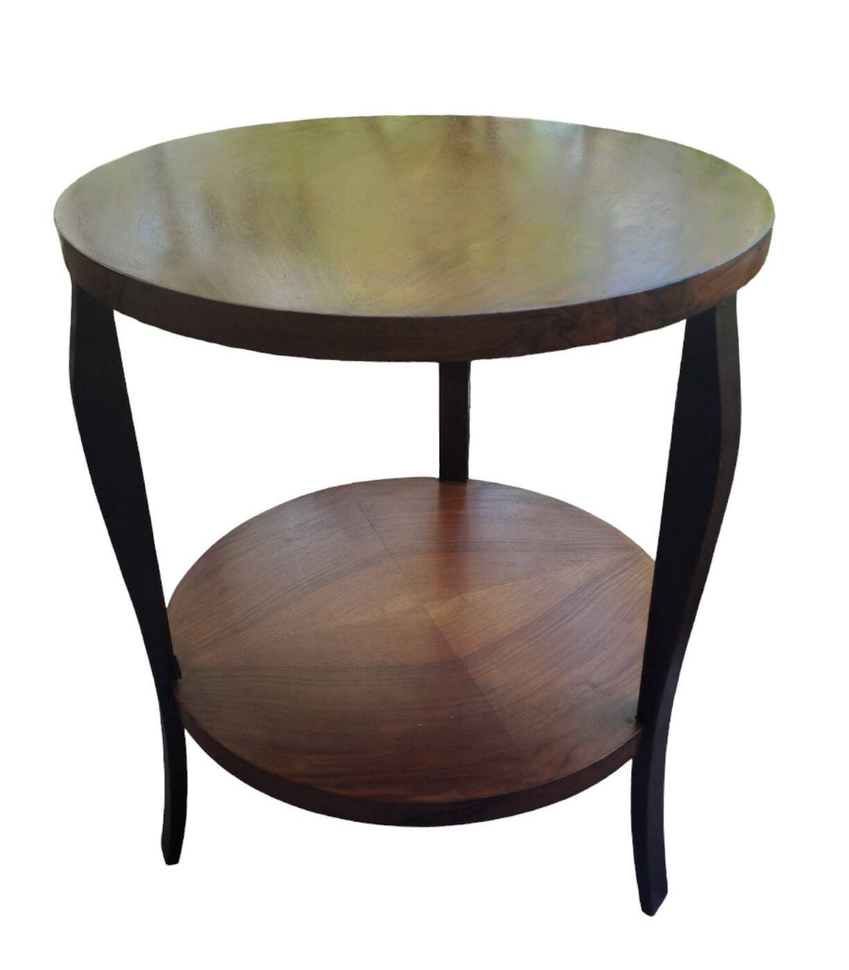 Table basse ronde en bois massif 1970 à double plateau