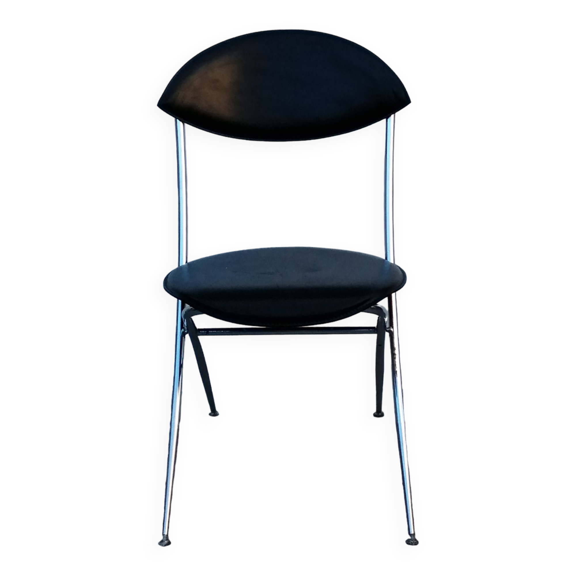 Vintage chrome and leather folding chair made in Italy Zanotta Arper style 1970