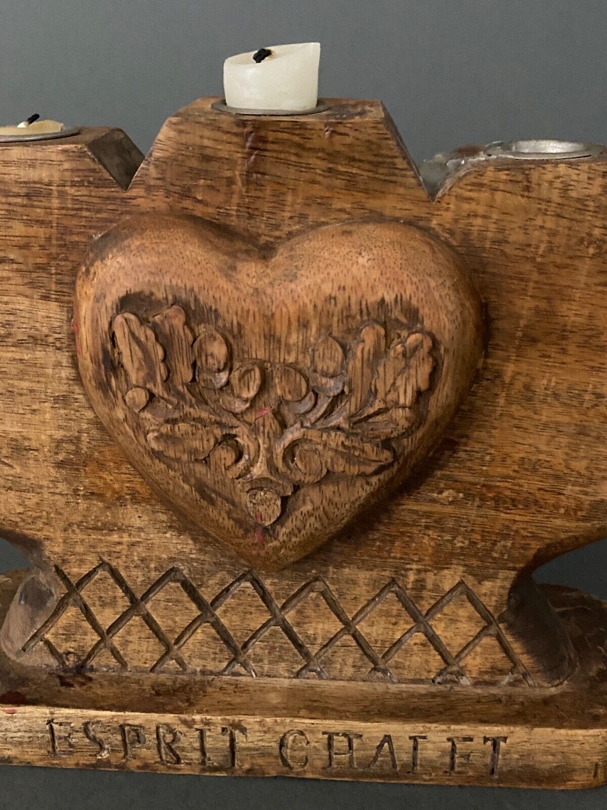 Candlestick with seven burners carved wood Spirit Chalet XXe