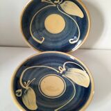 Pair of handcrafted bowls by Le Fer Rouge with blue and beige decor
