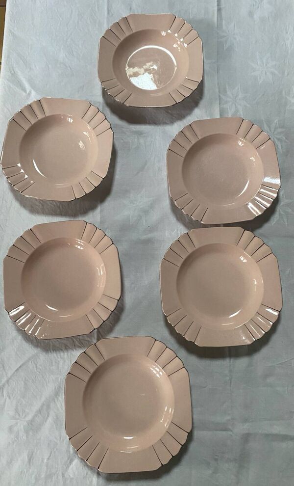 Lot de 6 assiettes creuses Art Déco anciennes Boch La Louvière