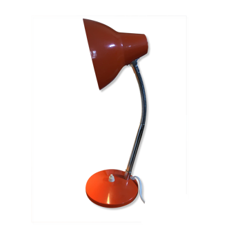 Lampe de bureau vintage orange en métal et pied amovible chromé