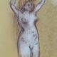 Signed sanguine pastel painting of a female portrait "the hairstyle"