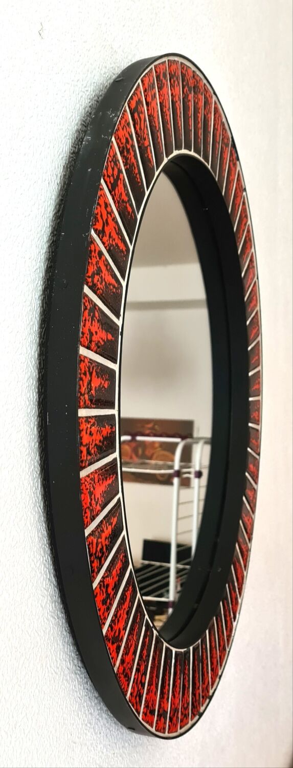 Large round ceramic mirror vintage 70s