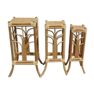 Pack of 3 nesting saddle pads in rattan and bamboo