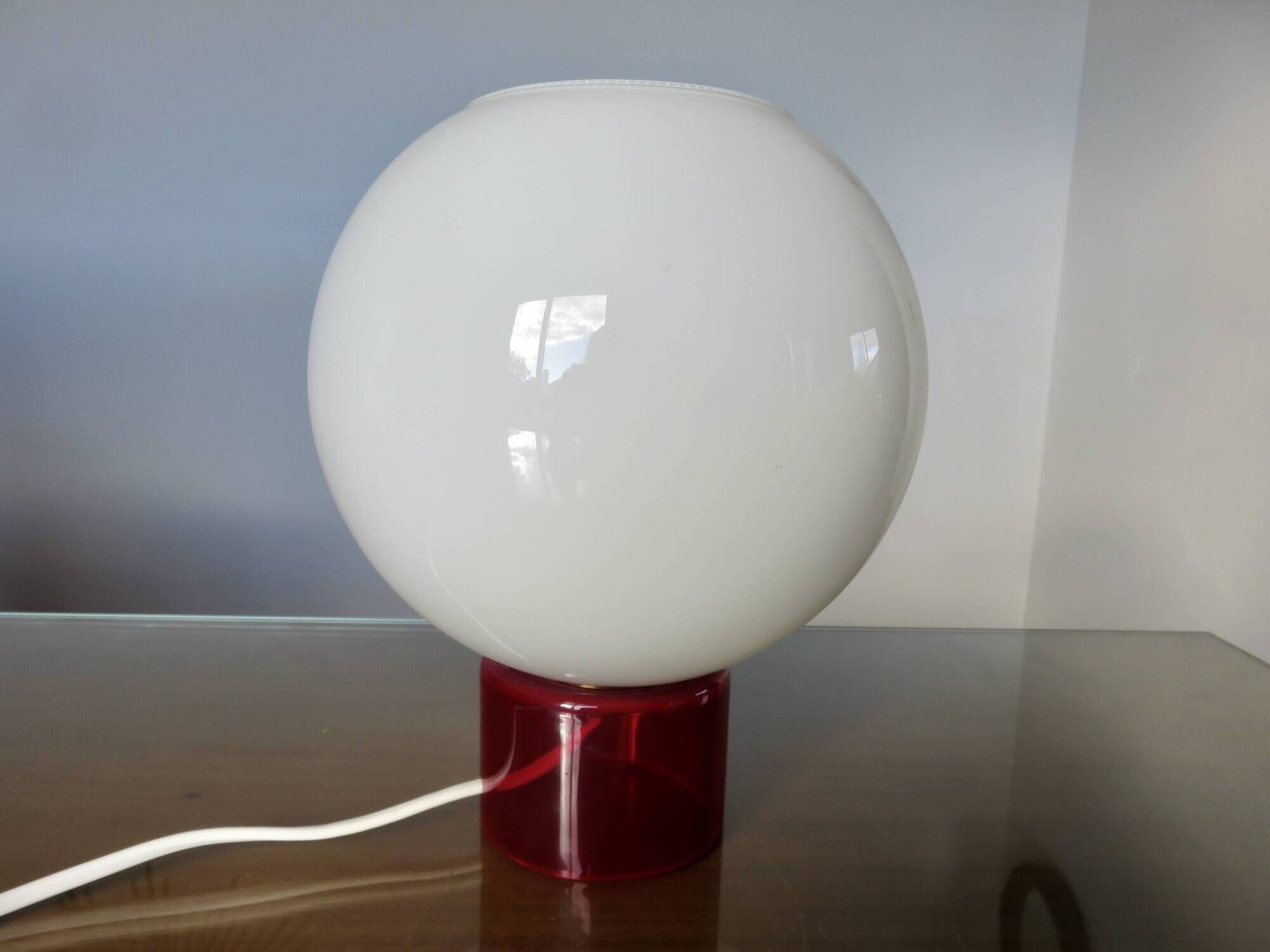 70s lamp in white opaline and translucent red glass