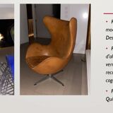 Rare fauteuil Egg Chair en cuir cognac (Arne Jacobsen, 1958)