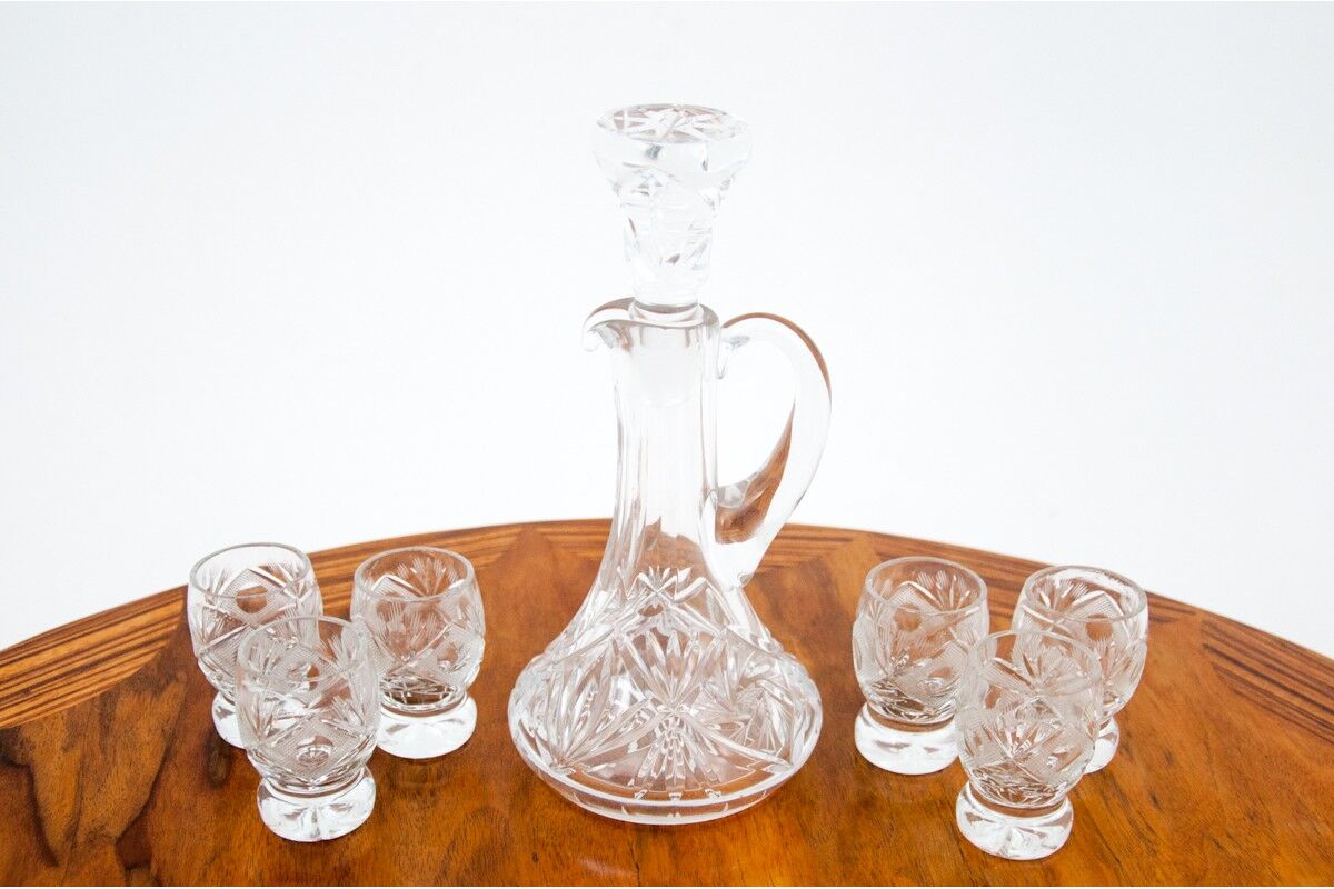 Crystal decanter with glasses, Poland, 1960s