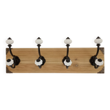 Vintage style wall coat rack in raw wood & metal – 4 double hooks – 45 cm