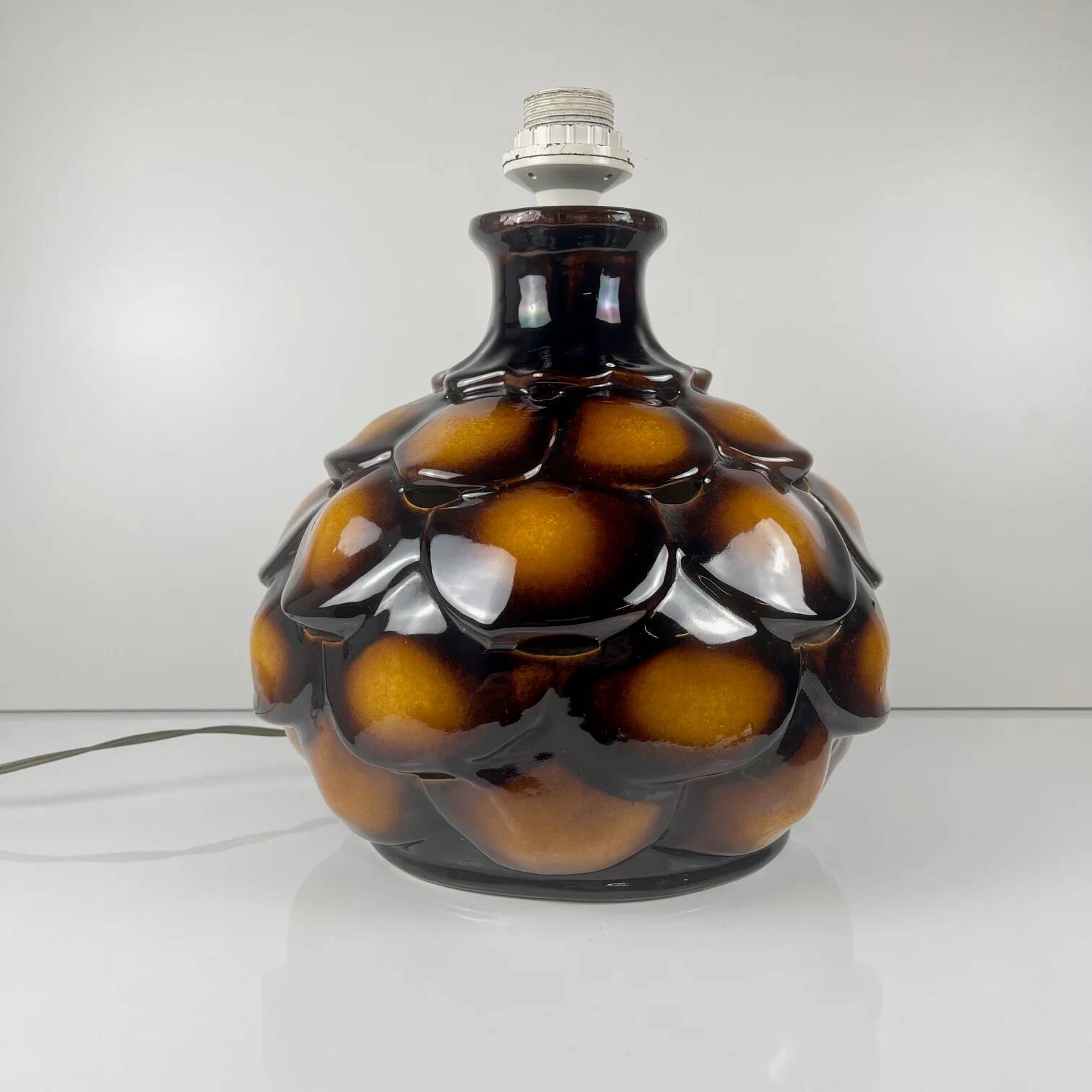 Pied de lampe de table, 2 feux, en céramique "écaille", 1970