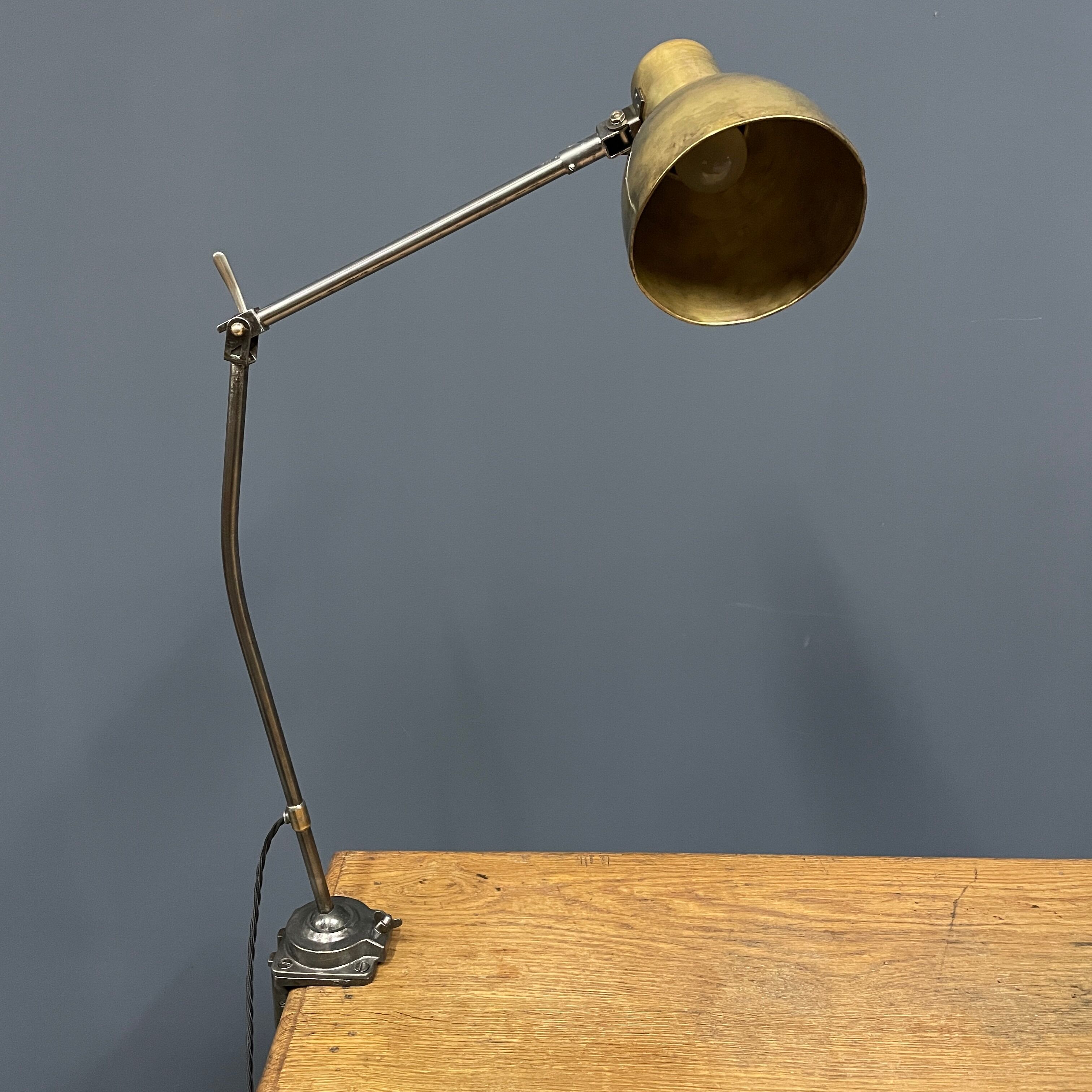Industria rotterdam clamp lamp with brass shade