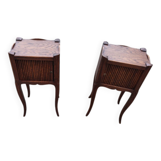 Pair of oak bedside tables with curtain niche