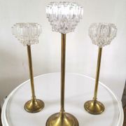 3 brass candlesticks and plexi made in Italy design 60/70s