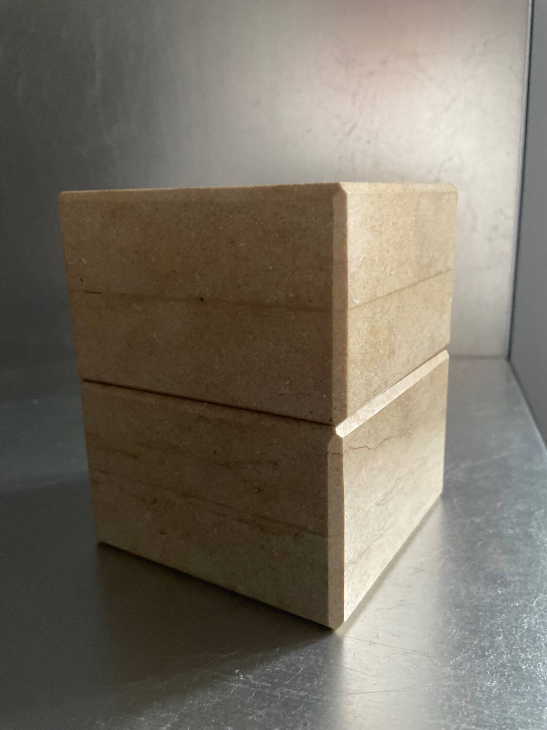 Pair of vintage travertine cube candlesticks from the 70s