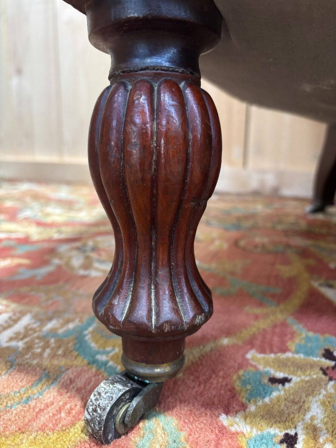 Napoleon III salon set 9 pieces solid mahogany rose fabric