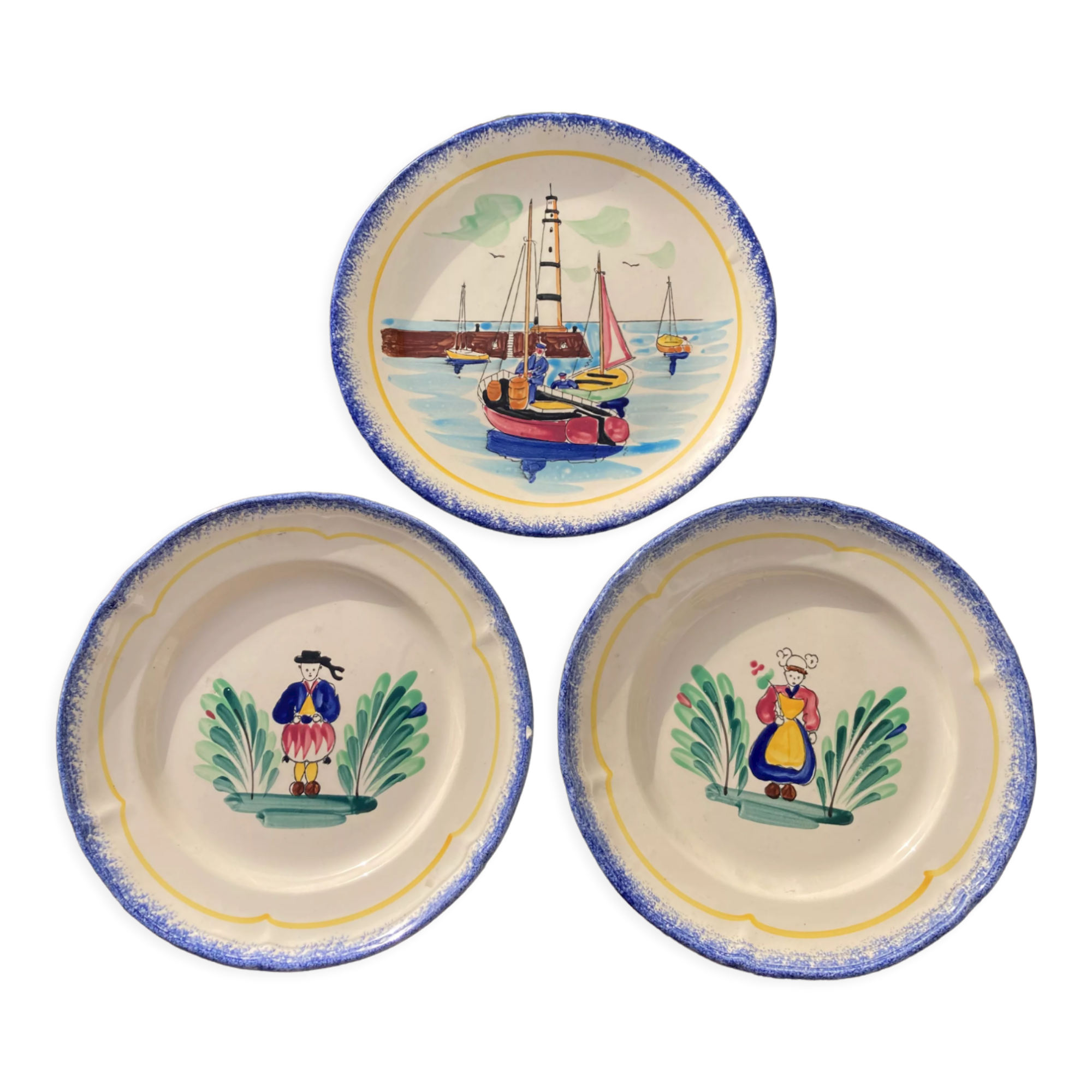 Quimper de Bretagne decorative plates with vintage characters