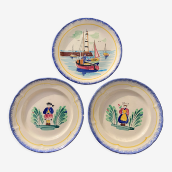 Assiettes décorative Quimper de Bretagne à personnages vintage