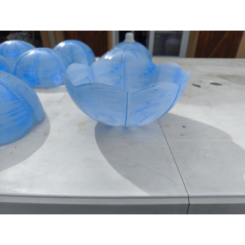 Set of 9 vintage blue opaline glass pendants