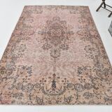 Tapis Rose 266x173 cm Tapis Vintage Rose Pastel, Tapis en Laine Fait Main.