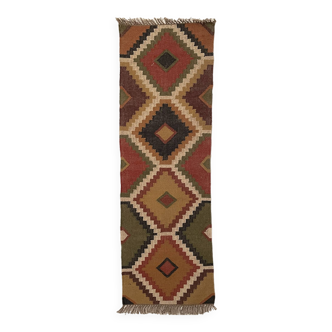 2 x 6 Ft-Jute\Wool Handwoven Kilim Runner,Home Decor,Bed Side Runner,Balcony,Indian Tradition Rug