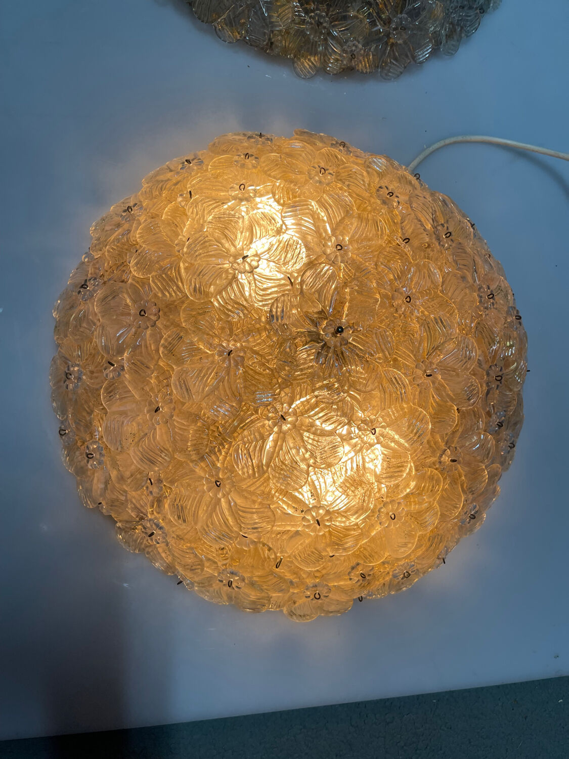 Murano Glass Flower Seguso Flushmounts Set of 2 1960’s