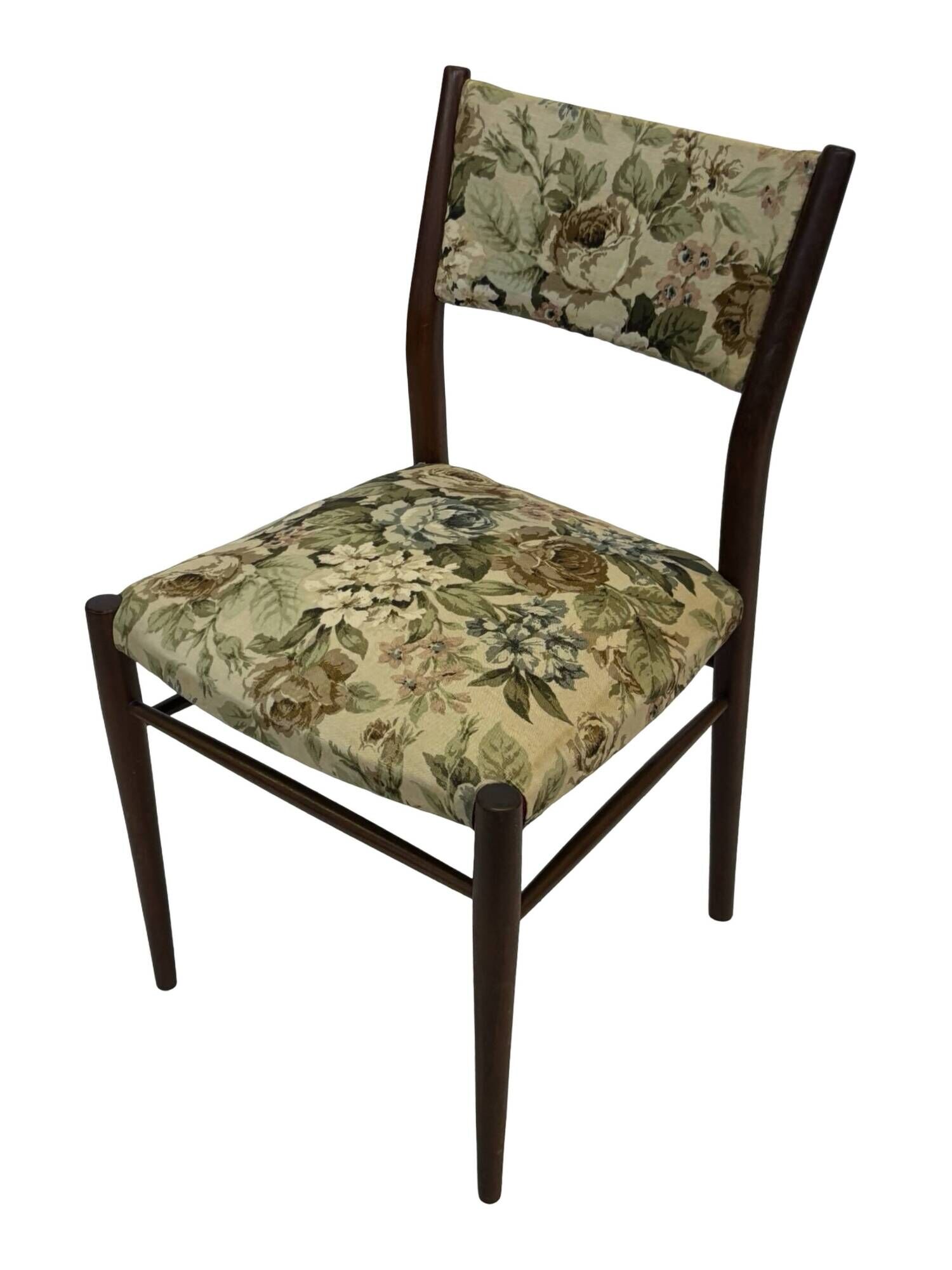 Vintage Dining Chair Flower Upholstery 1960s Teak