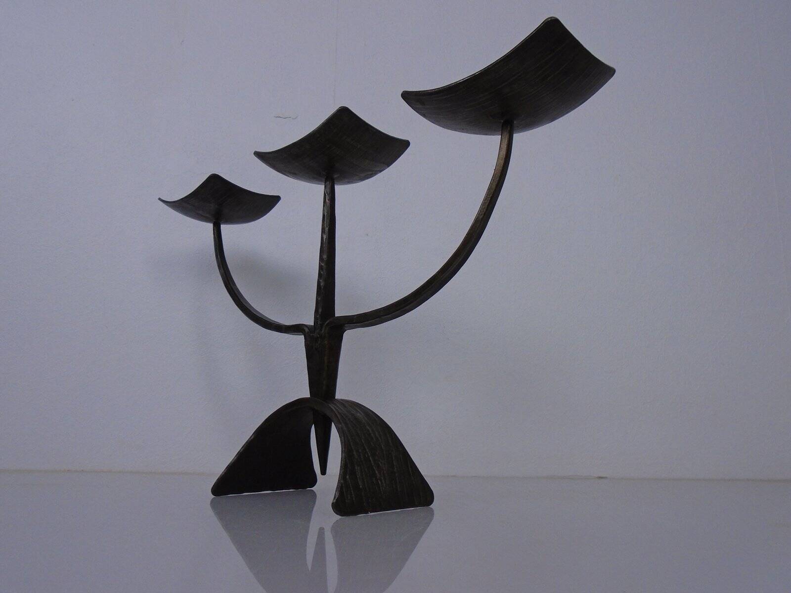 German Brutalist Iron Candleholder, 1960s