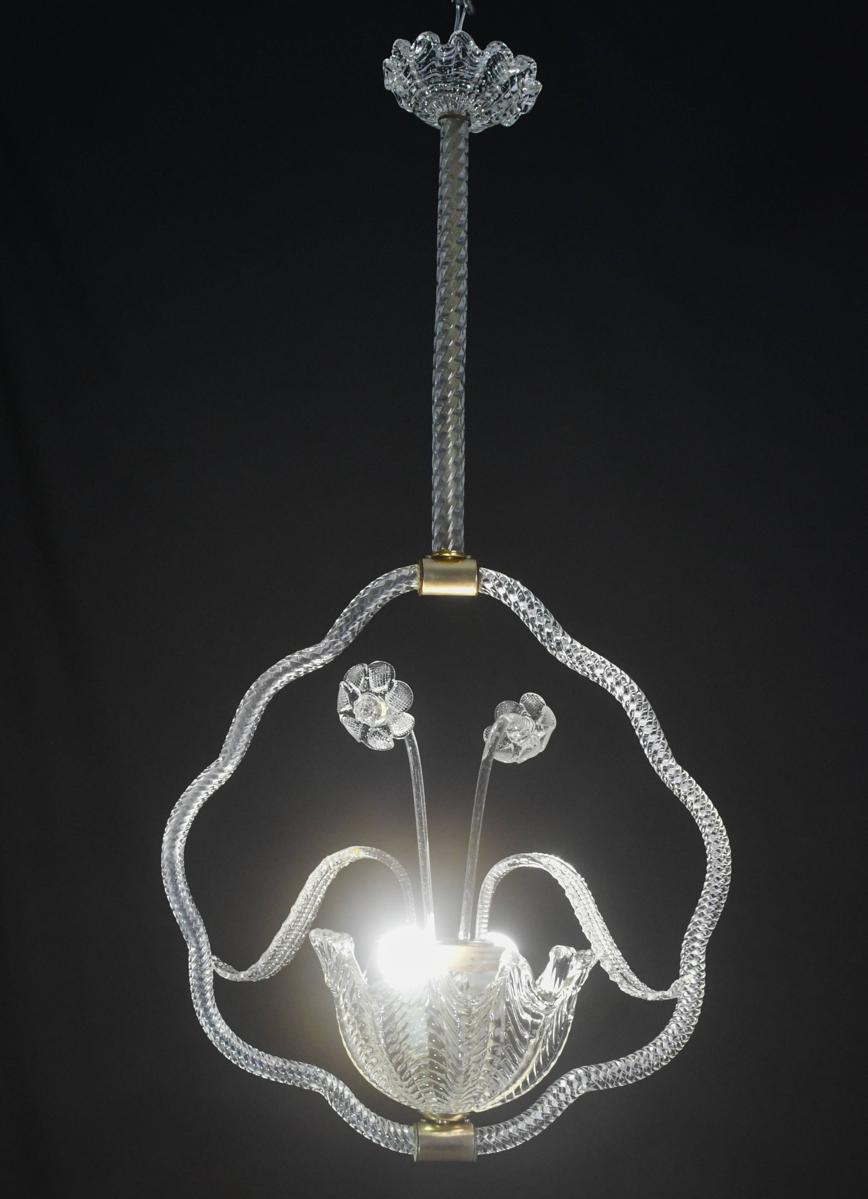 Art Deco transparent Barovier e Toso light with flowers, 1940s