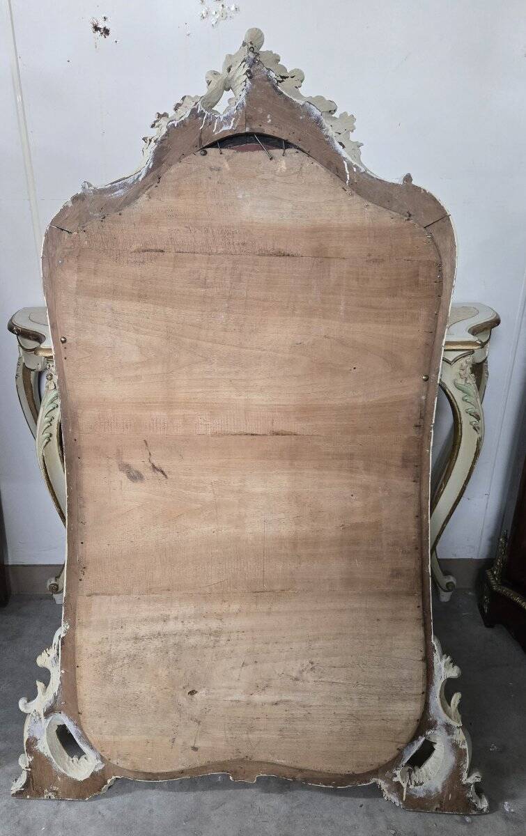 Console + grand miroir de style Louis XV en bois laqué et doré