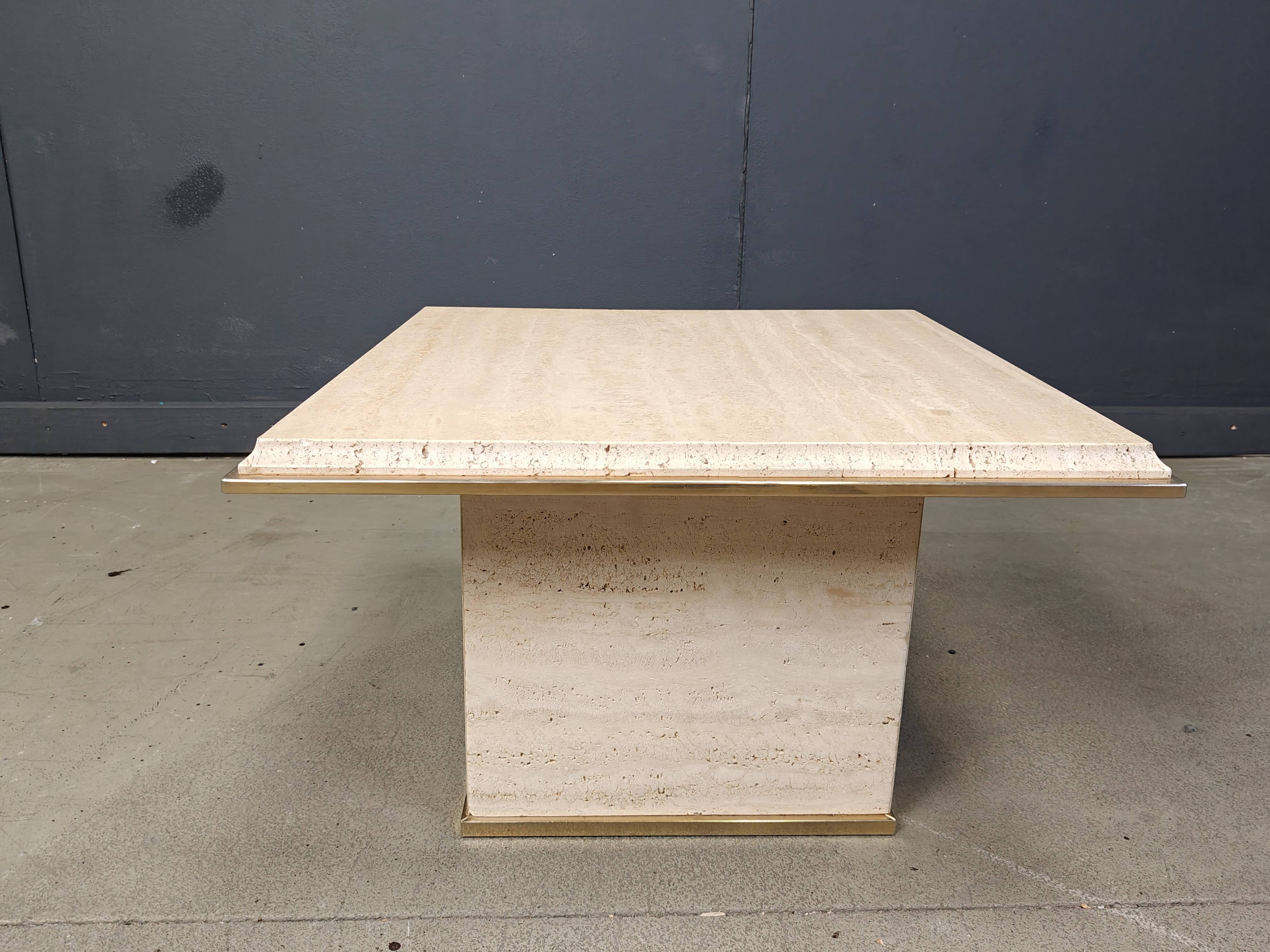 Vintage travertine and brass coffee table by Fedam, 1970s