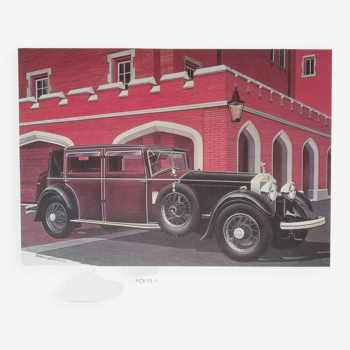 Lithographie voiture ancienne Rolls Royce