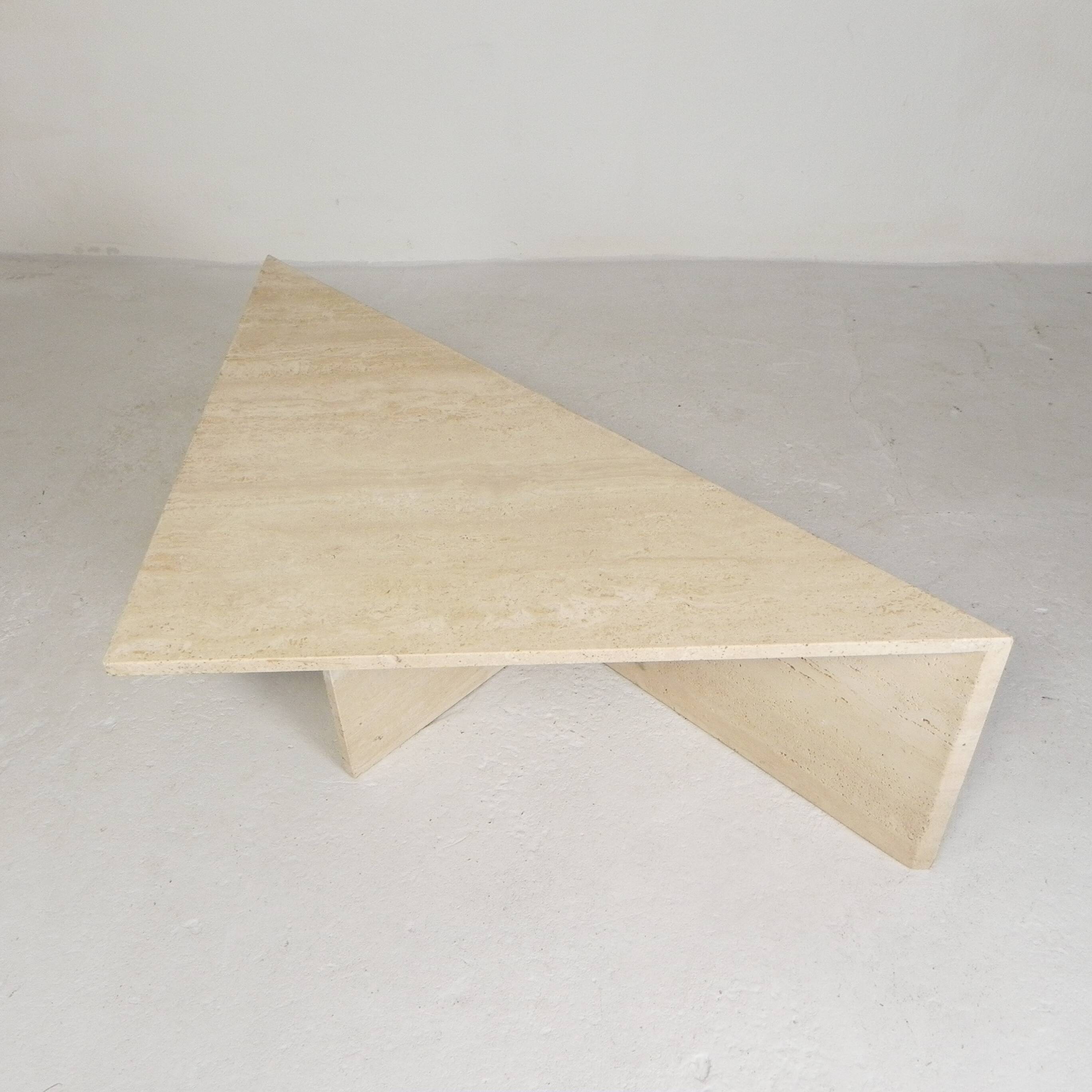 Mid-Century travertine coffee table with a triangular top, 1970s.