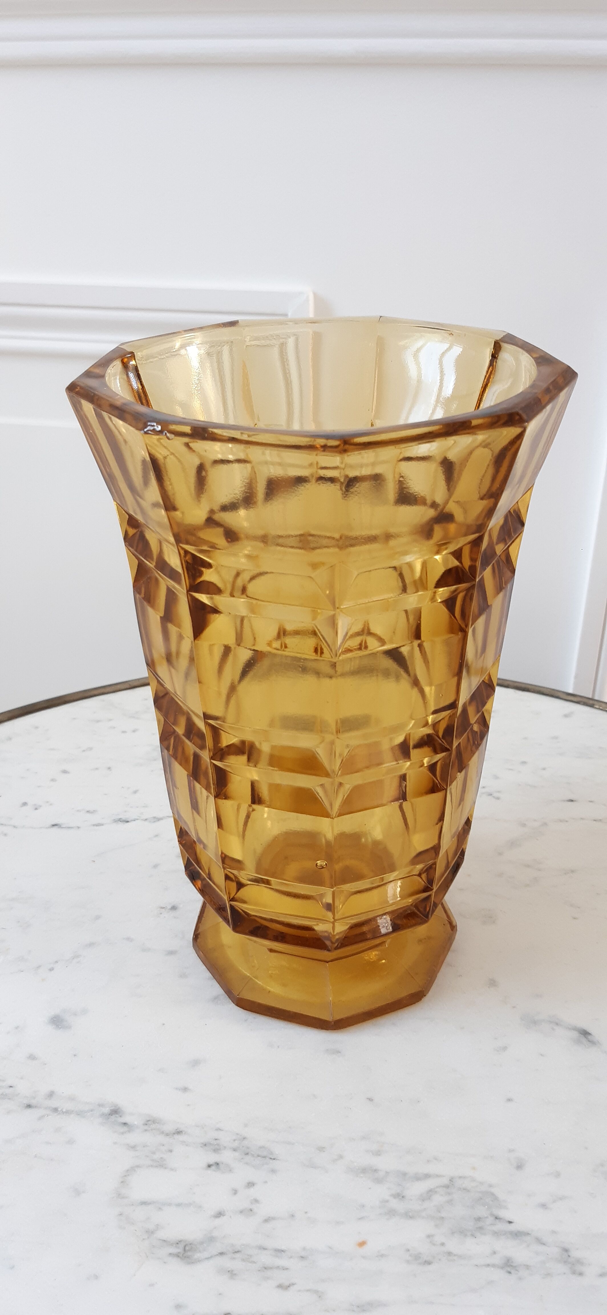 Faceted amber glass vase 70s