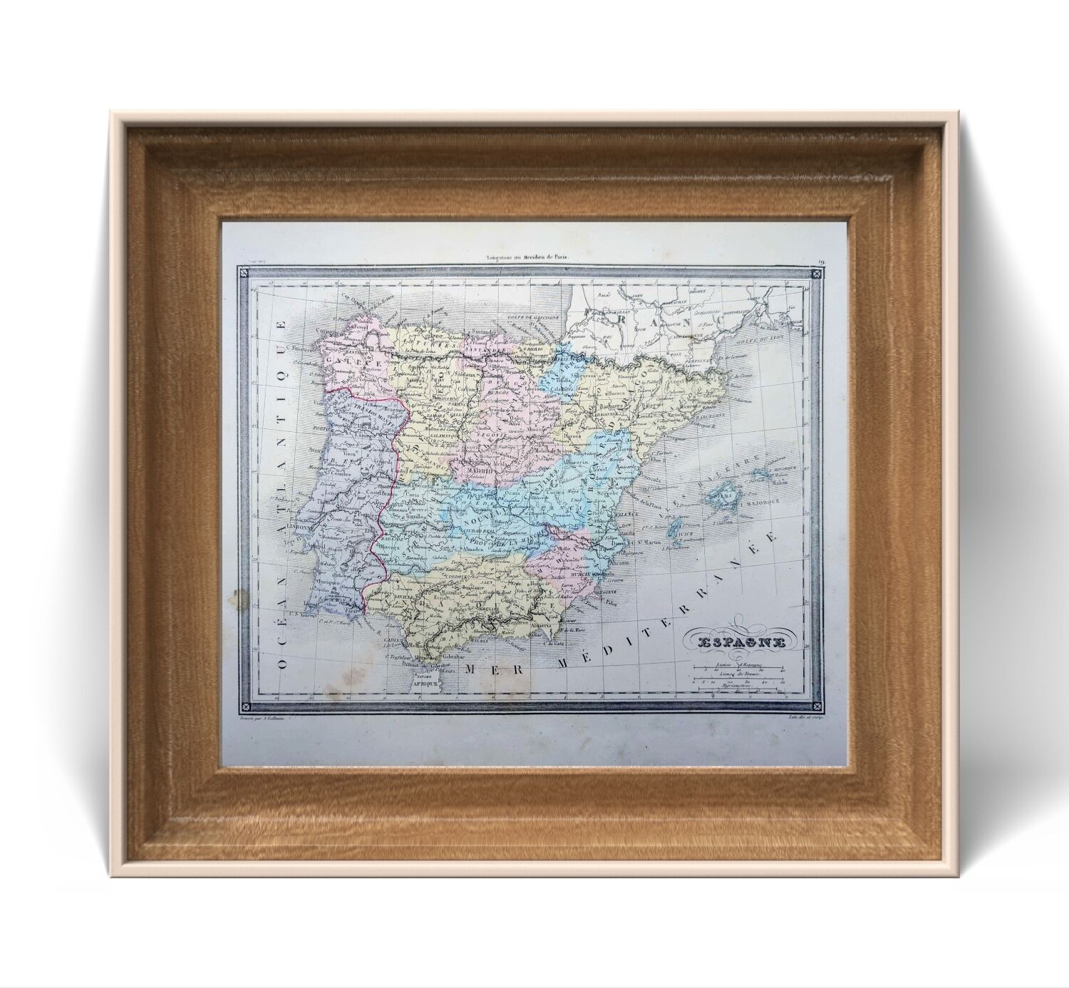 L'Espagne, carte ancienne, imprimée en 1852.