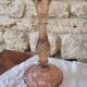 Bougeoir ancien en verre rose torsadé – vintage
