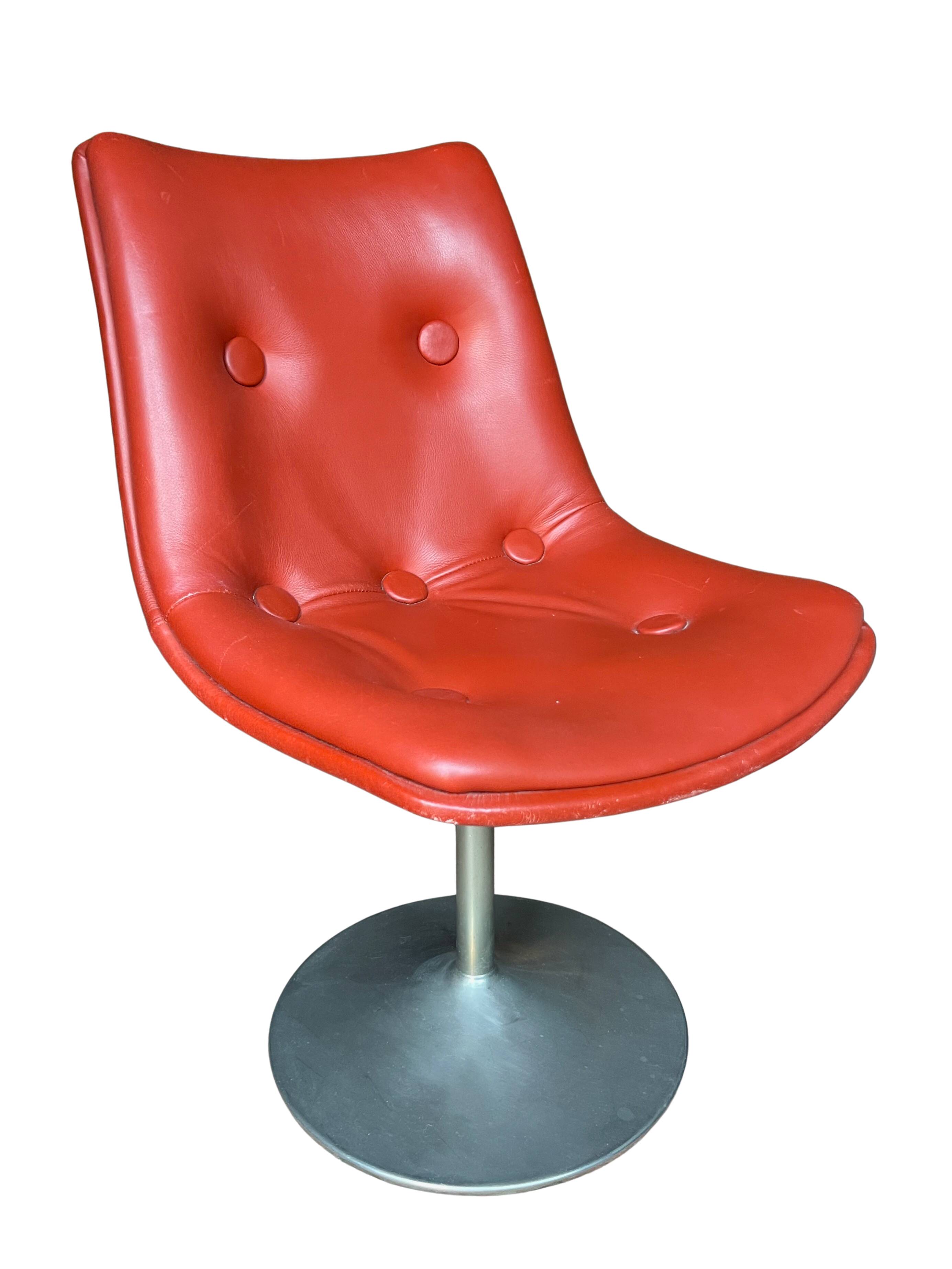 Set of 6 bright red leather tulip chairs