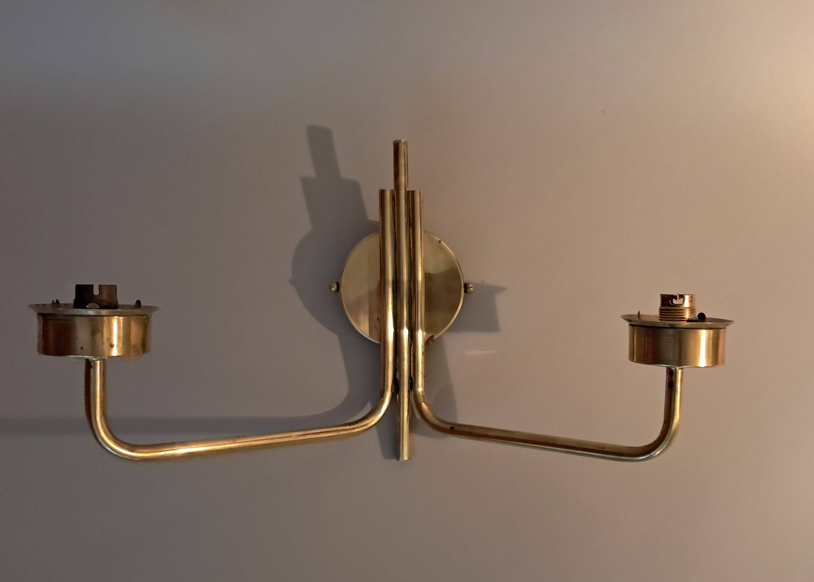 Brass and opaline two-light wall lamp, 1960