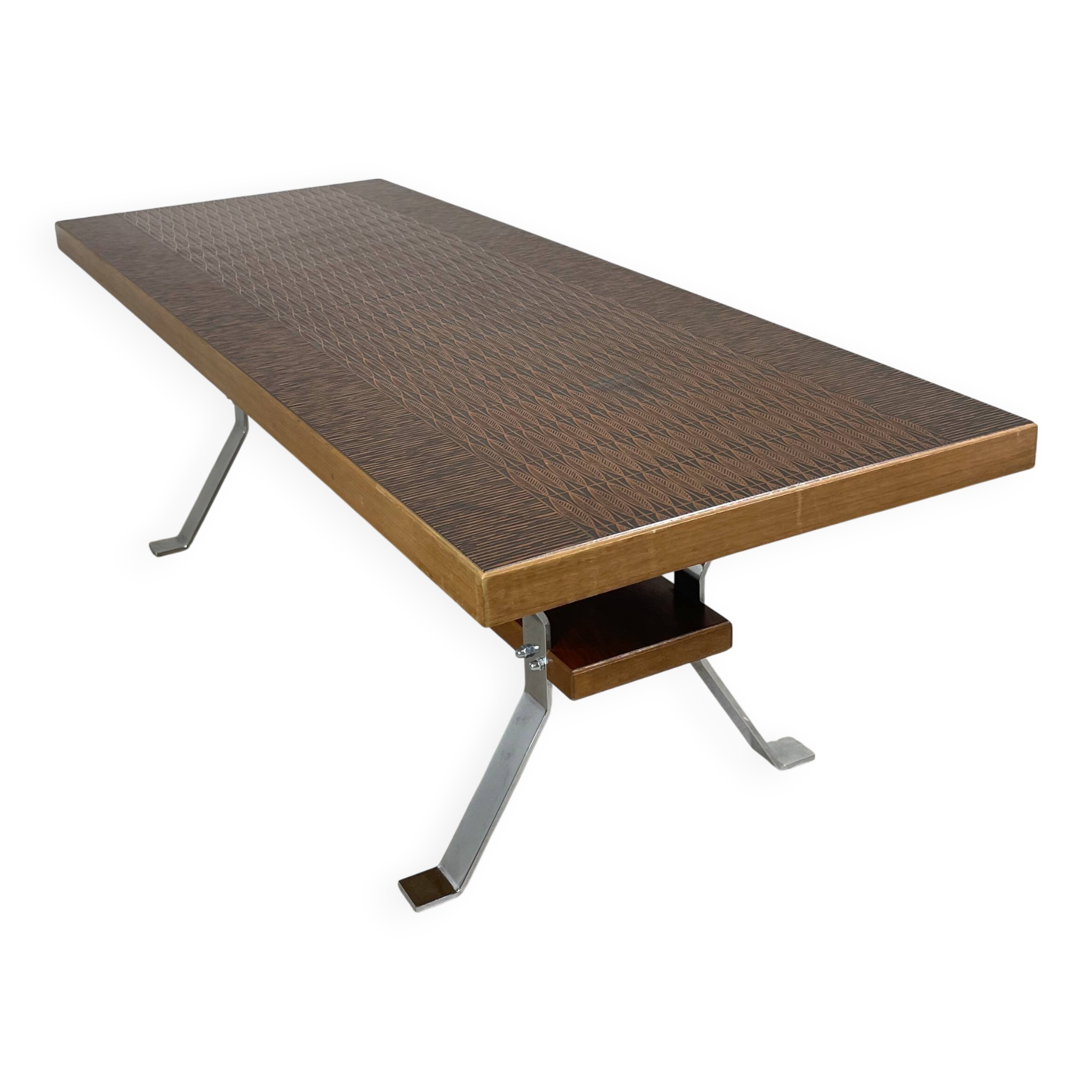 Vintage coffee table with copper top and chrome legs