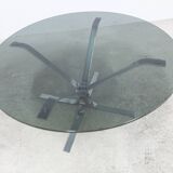 Table basse ronde 1970 space age verre fumé