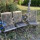 Folding garden chairs and armchairs in River Han dowelled teak.