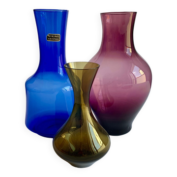 Midcentury Modern glass vases set of 3, Finland 1960s