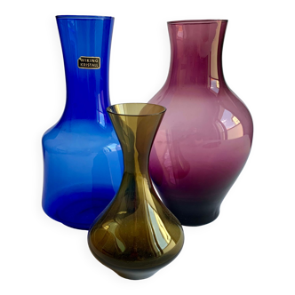 Midcentury Modern glass vases set of 3, Finland 1960s