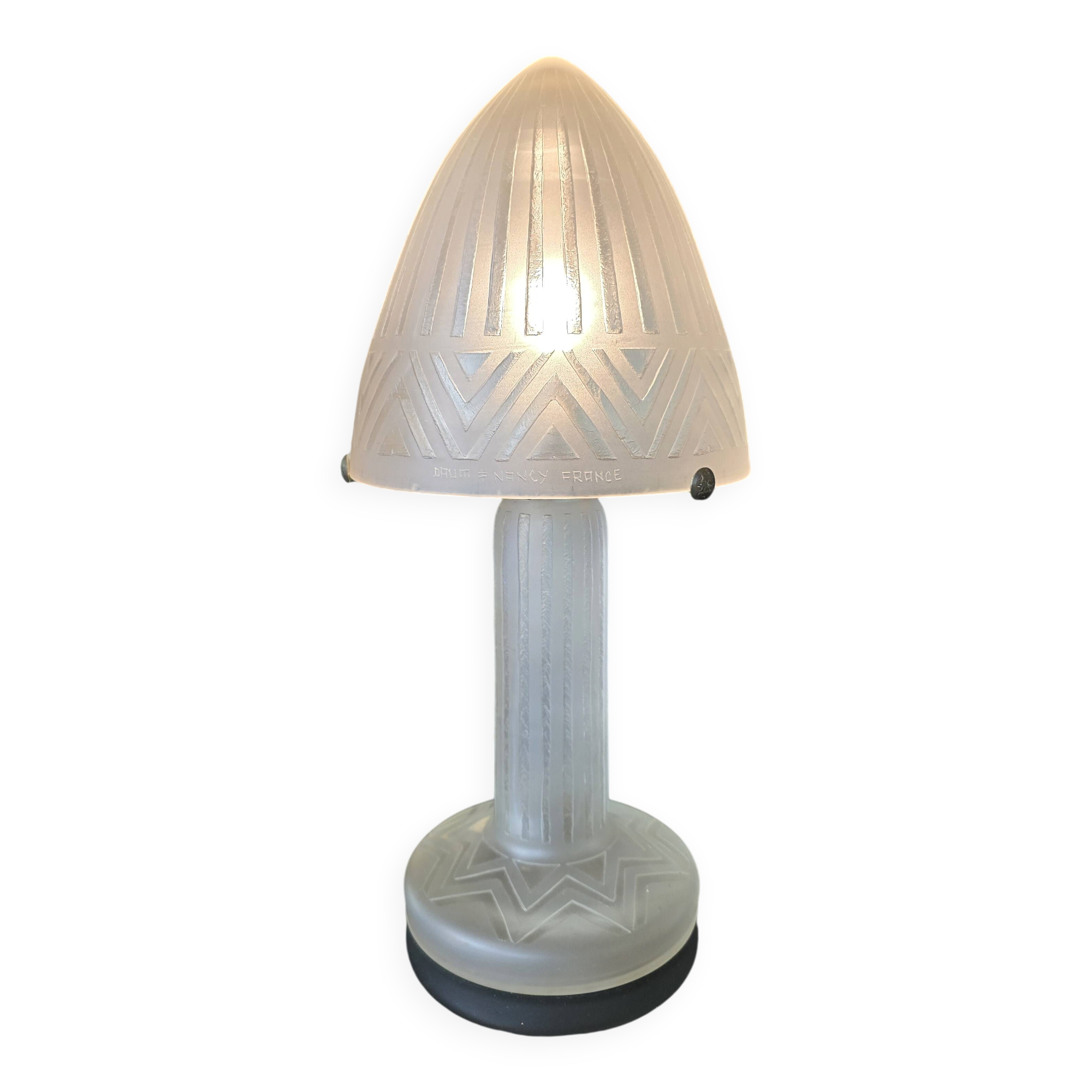 Daum nancy france – art deco frosted glass mushroom lamp – circa 1930, h55cm
