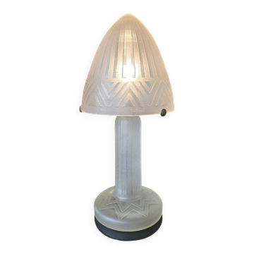 Daum nancy france – art deco frosted glass mushroom lamp – circa 1930, h55cm