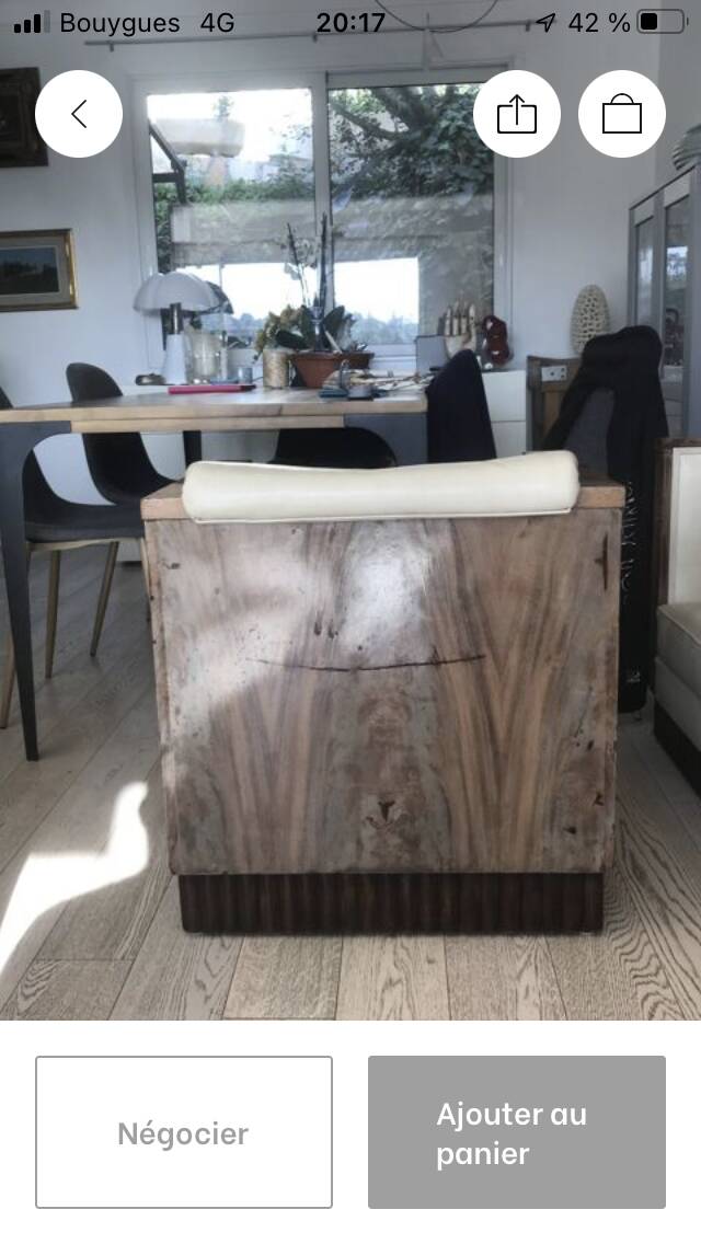 Two armchairs and an Art Deco style pouf