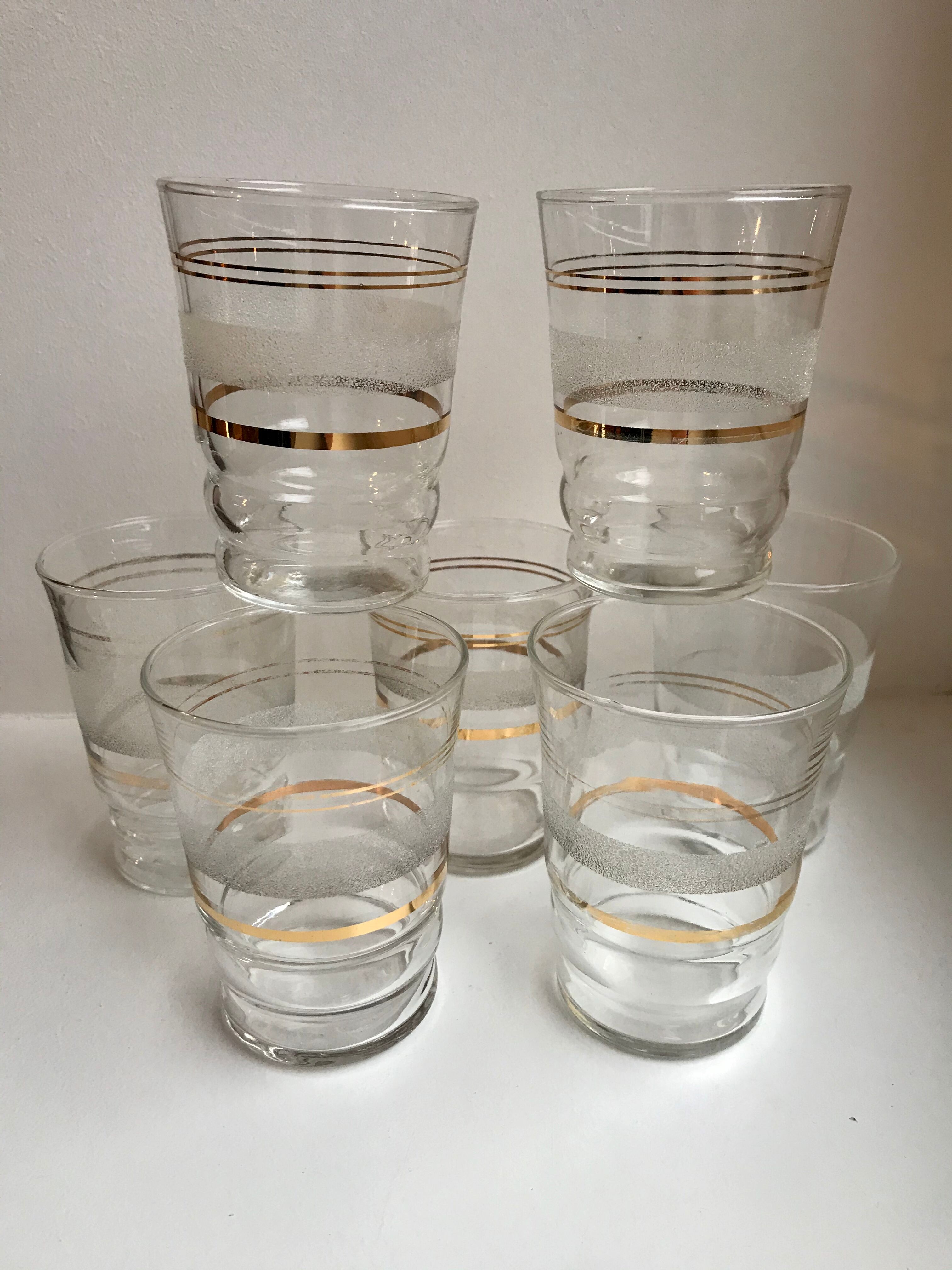 Set of 7 granite water glasses with golden edging 50s-60s