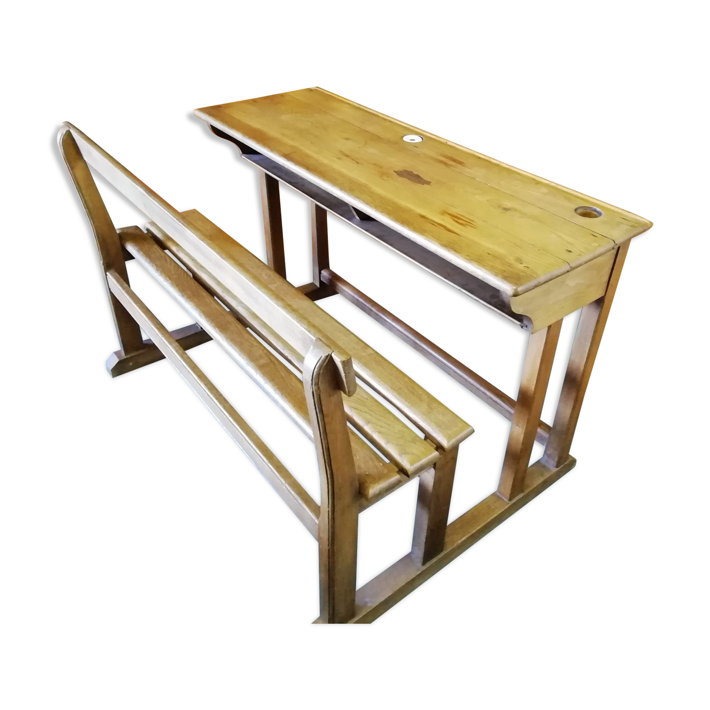 School desk in solid oak, 2 places