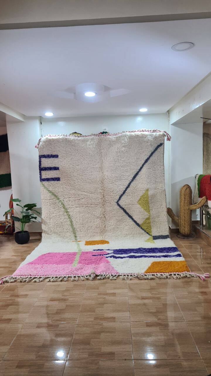 Modern Moroccan Beni Ouarain Rug with Colorful Abstract Design – Hand Woven Wool Rug